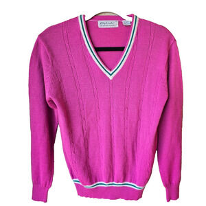 VINTAGE Y2K Pink Striped Sweater Women's Size Large Academia Preppy Tenniscore